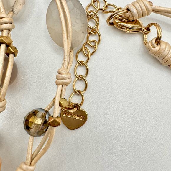 Nakamol Knotted Pearlized Leather Glass Bead Necklace Gray Tones Neutral Boho - Picture 10 of 14